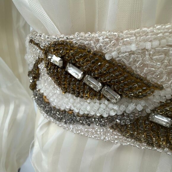 Vintage 1950s 1960s Hand Beaded Belt Ivory Brown Glass Seed Beads Small‎ main image 6